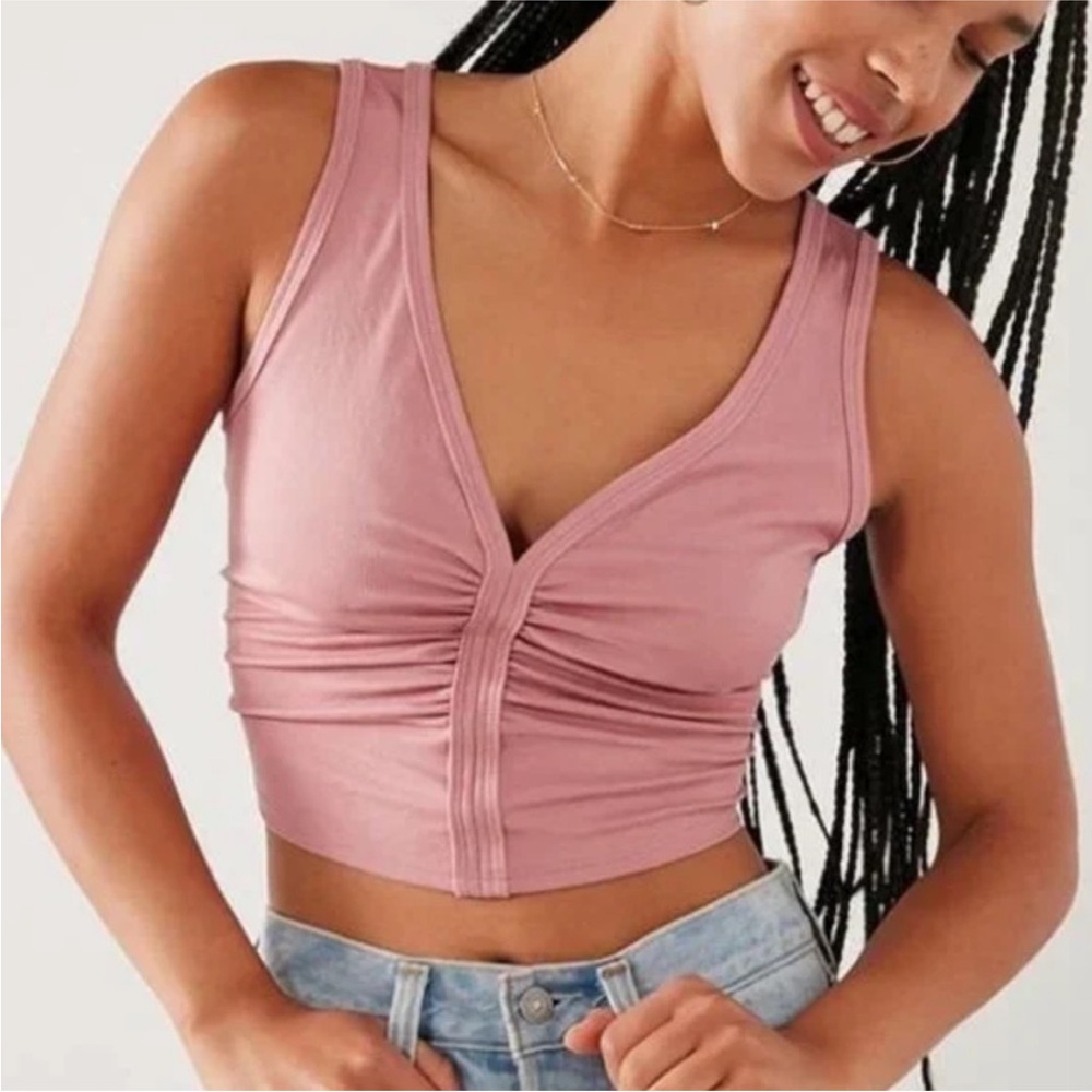 Silence + Noise Brown Ruched Crop Tank Top
